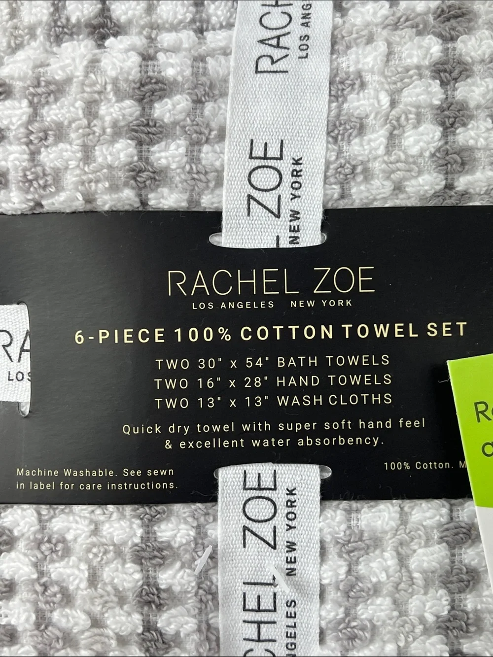 Rachel Zoe Towel Set Taupe Gray White Waffle Weave Soft 100% Cotton 6 Pc Set NEW